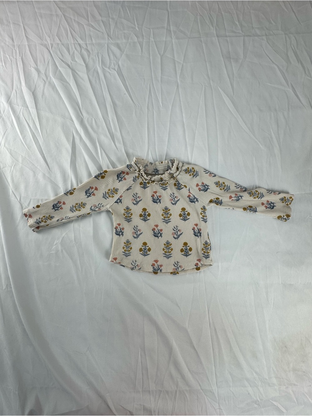 Mud Pie Cream Floral Ruffle Neck Long Sleeve Top